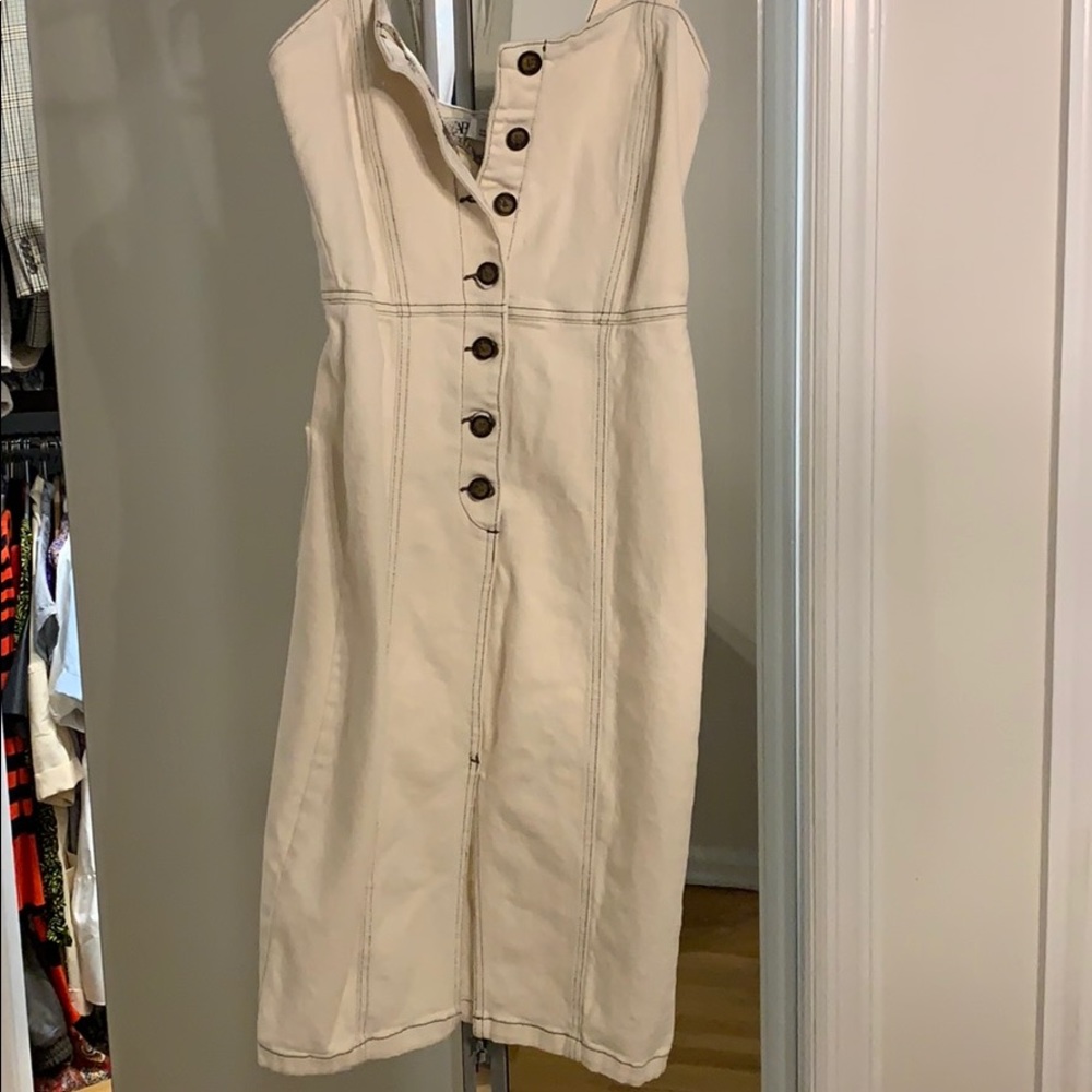 Zara white denim midi dress with front slit